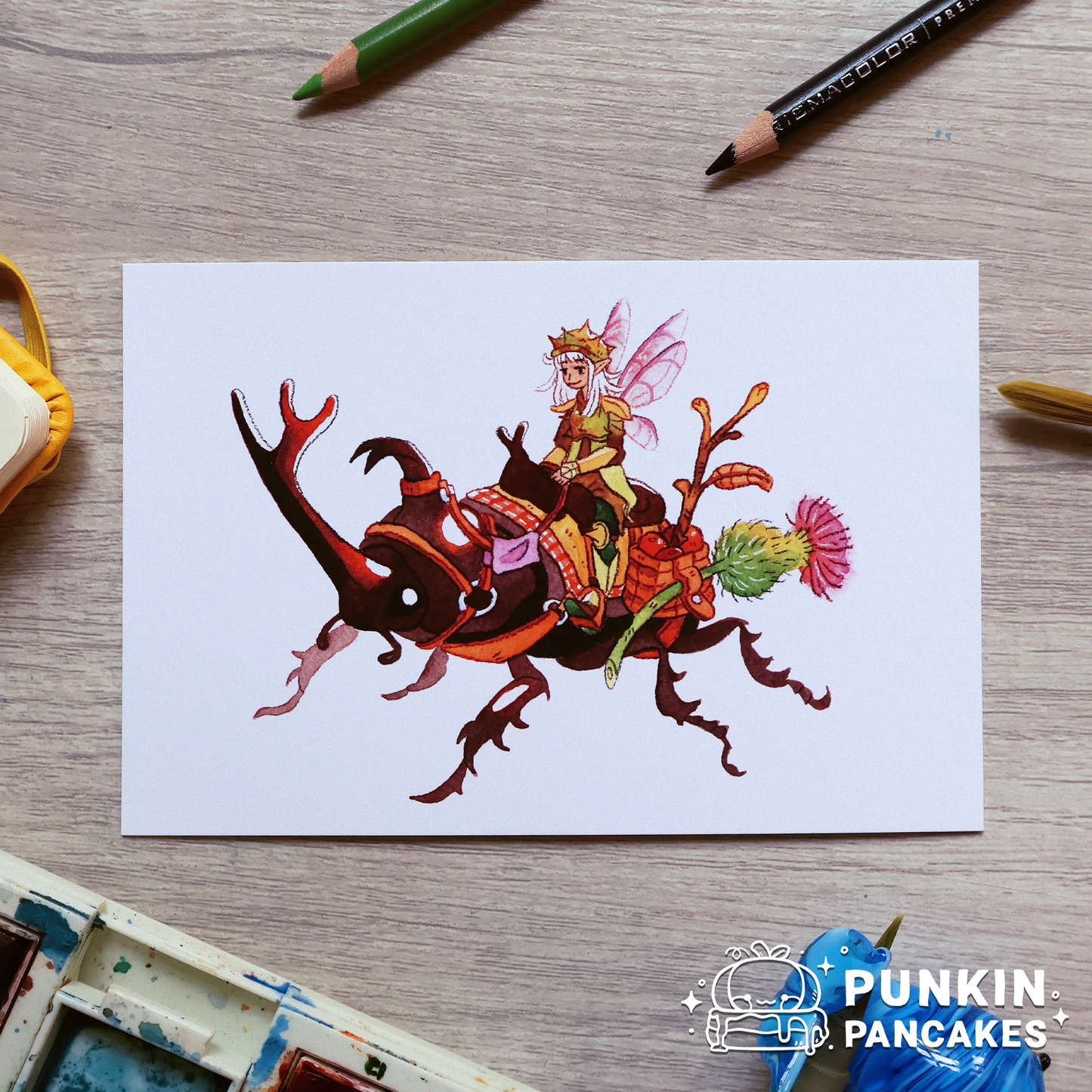 Fairy and Rhinoceros Beetle Print 4x6 inches