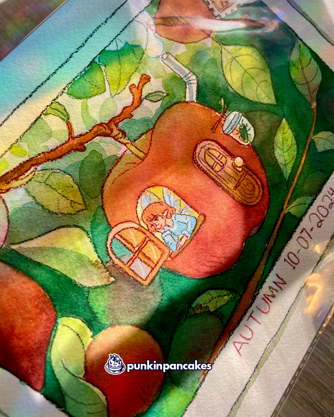Fairy in an Apple - Original Watercolor