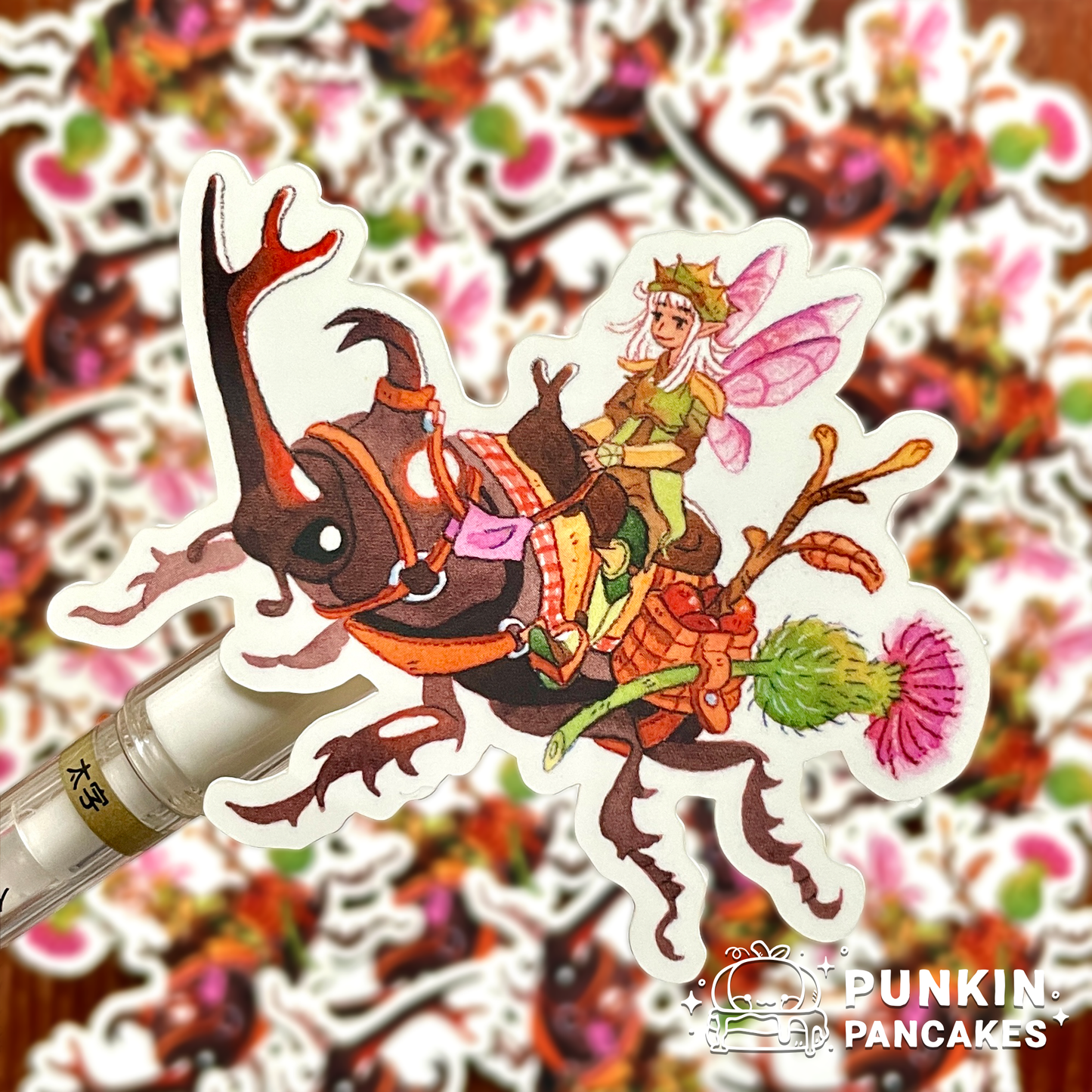 Fairy and Rhinoceros Beetle Sticker
