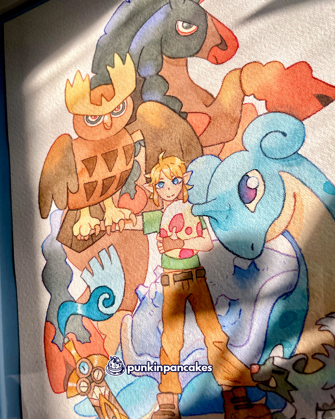 Link with a Pokemon Team - Original Watercolor