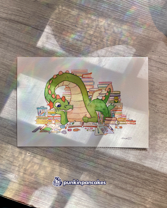 Journaling Dragon - Original Watercolor