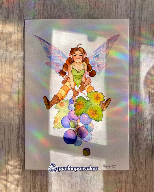 Fairy Carrying a Grape - Original Watercolor