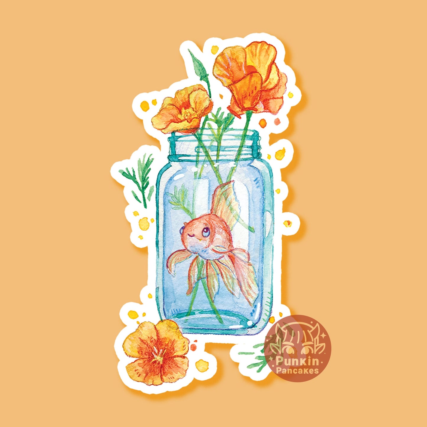 Goldfish and California Poppies Sticker