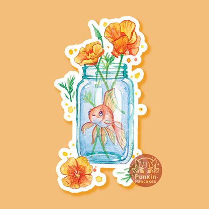 Goldfish and California Poppies Sticker