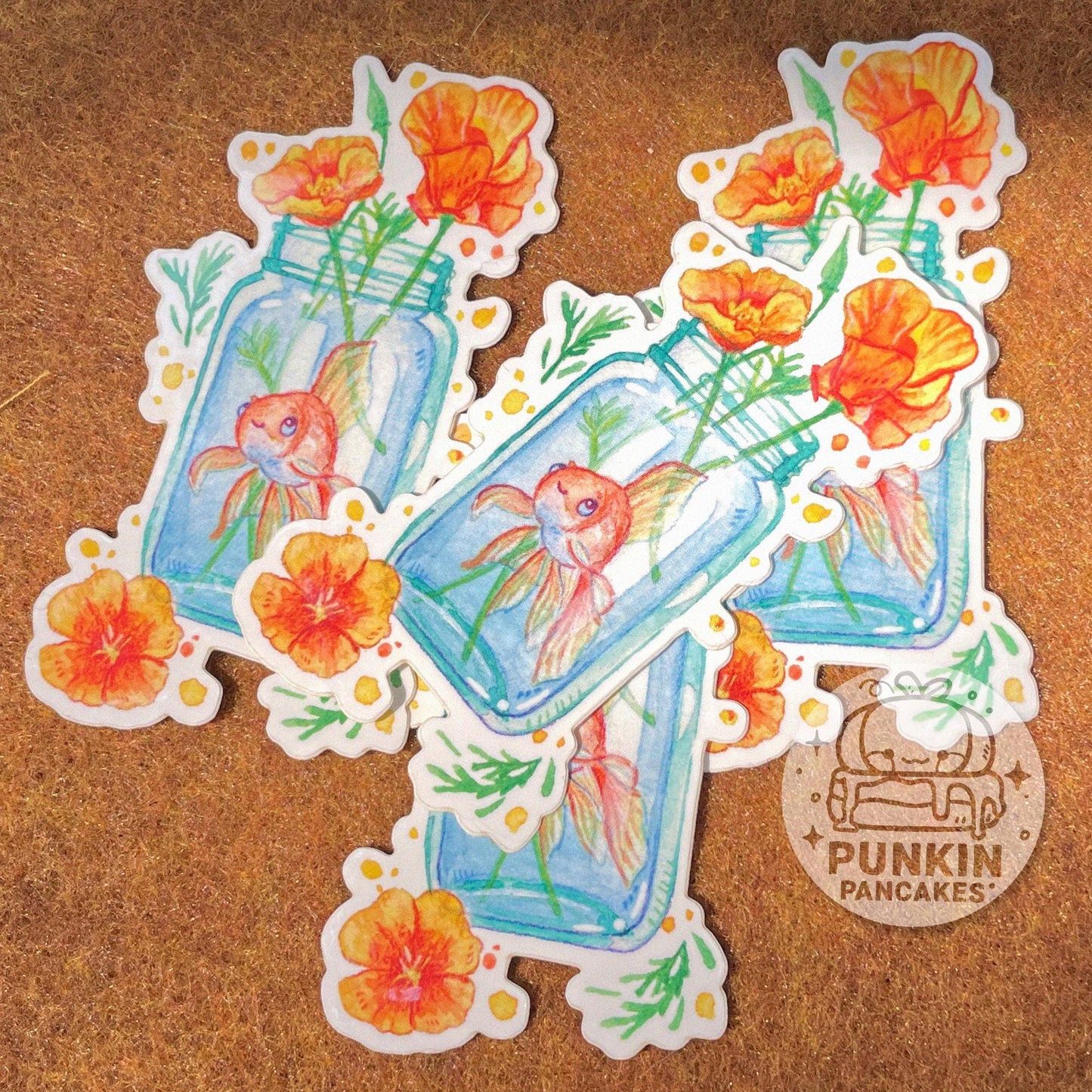 Goldfish and California Poppies Sticker