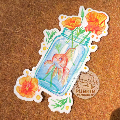 Goldfish and California Poppies Sticker