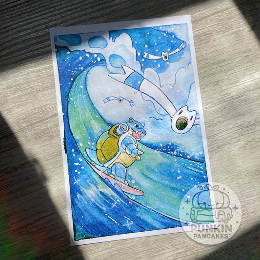 Surfing Blastoise Print in 2 sizes