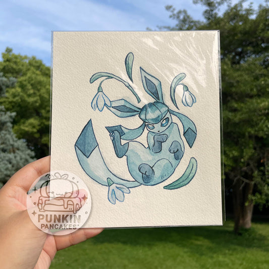 Glaceon and Snowdrops - Original Watercolor