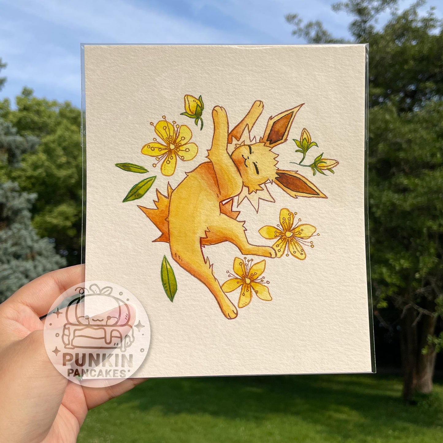 Jolteon and St John's-wort - Original Watercolor