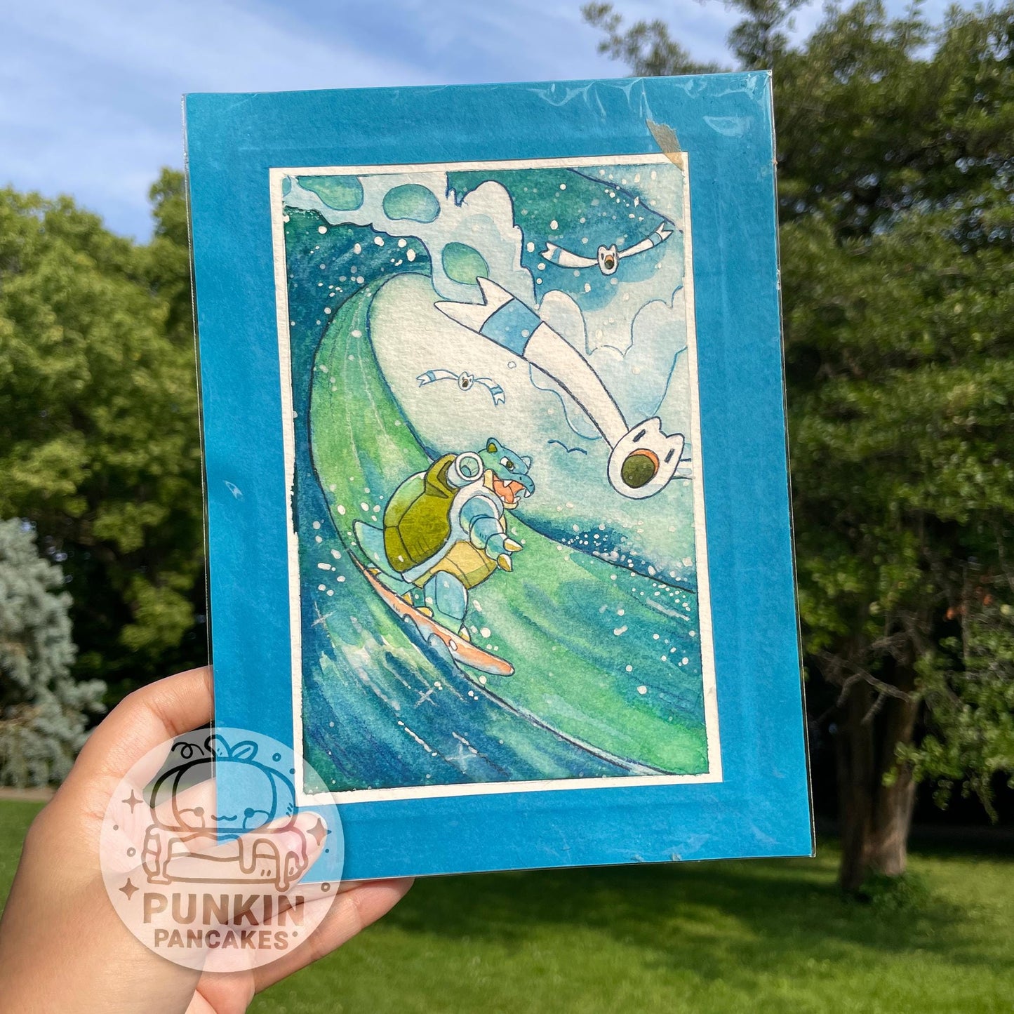 Surfing Blastoise - Original Watercolor