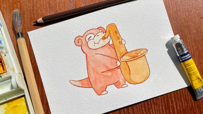 Slowpoke saxophone player - Original Watercolor