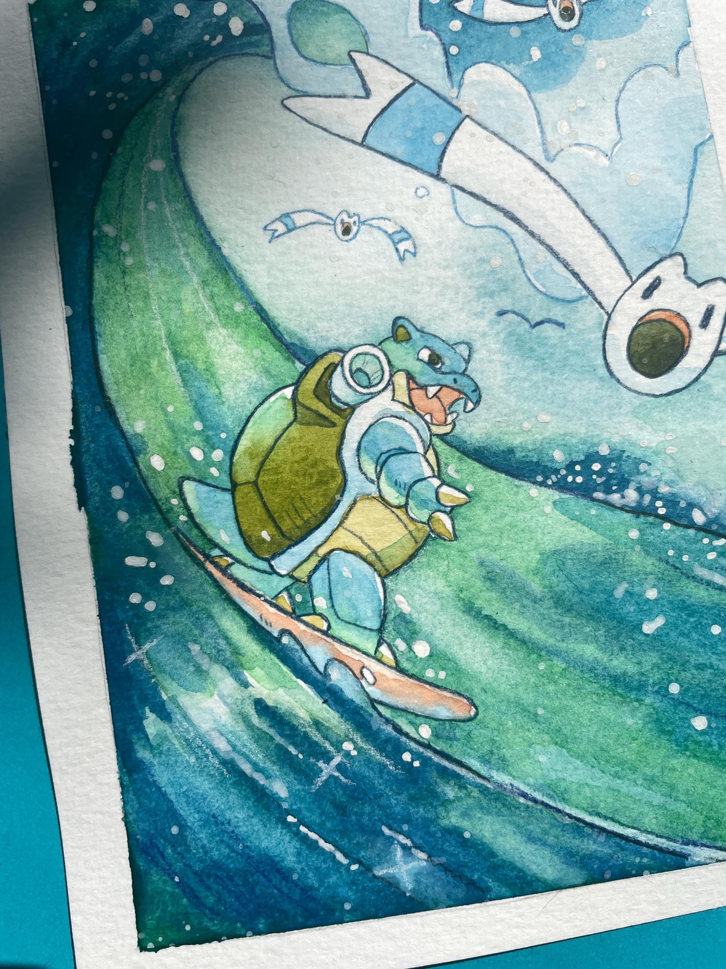 Surfing Blastoise - Original Watercolor