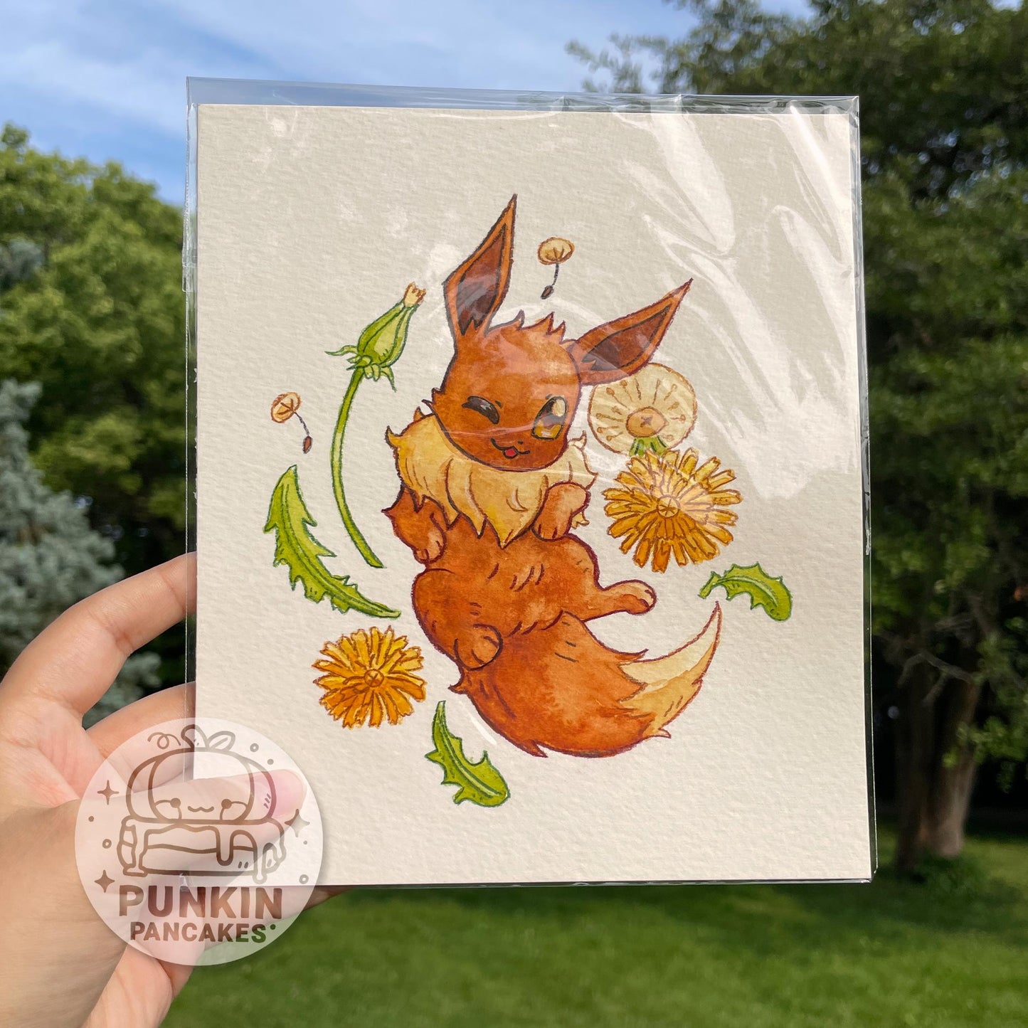 Eevee and Dandelions - Original Watercolor