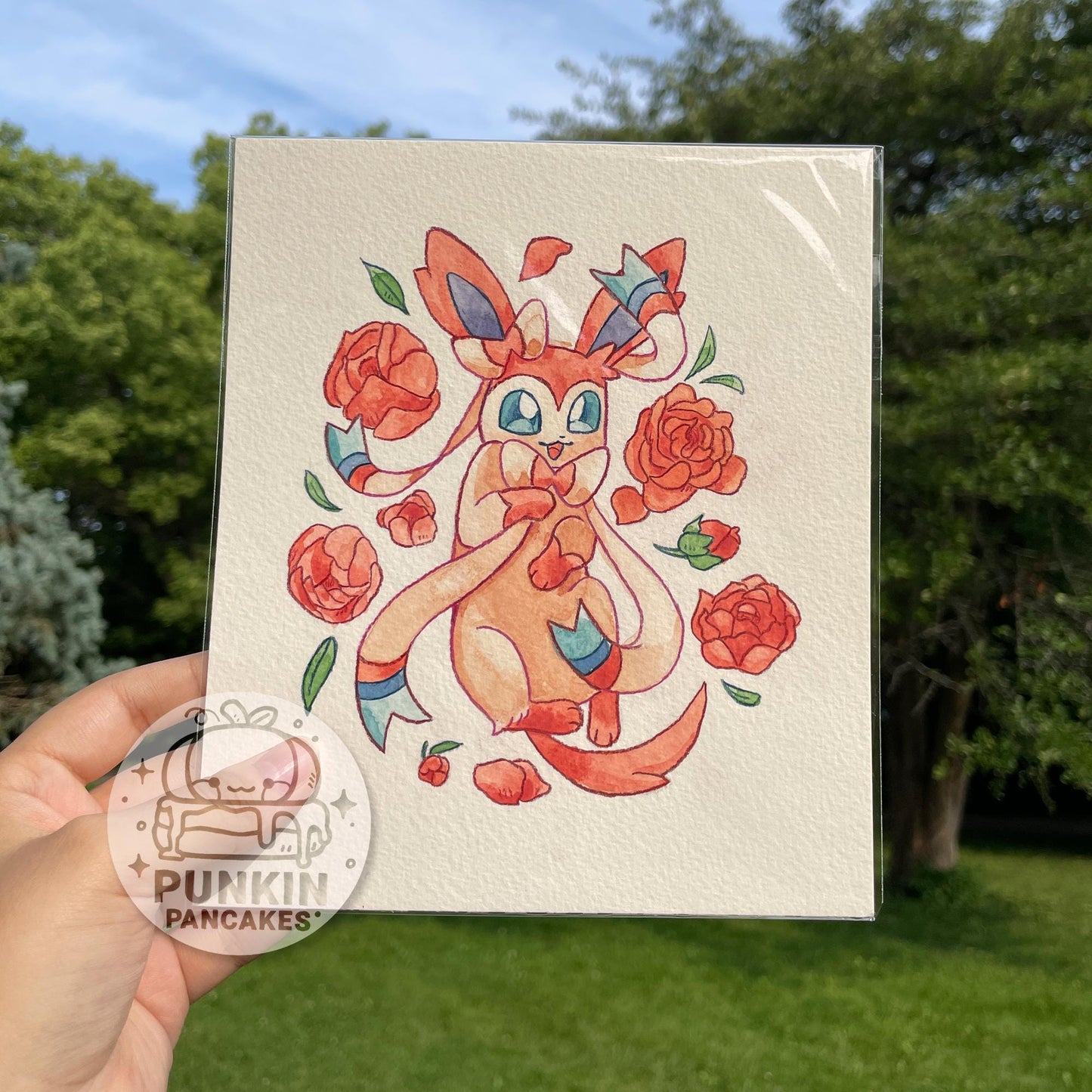 Sylveon and Peonies- Original Watercolor