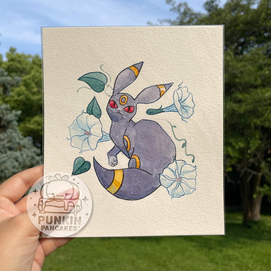 Umbreon and Morning Glories - Original Watercolor