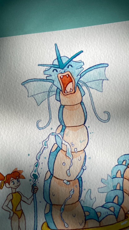 Misty and Gyarados - Original Watercolor