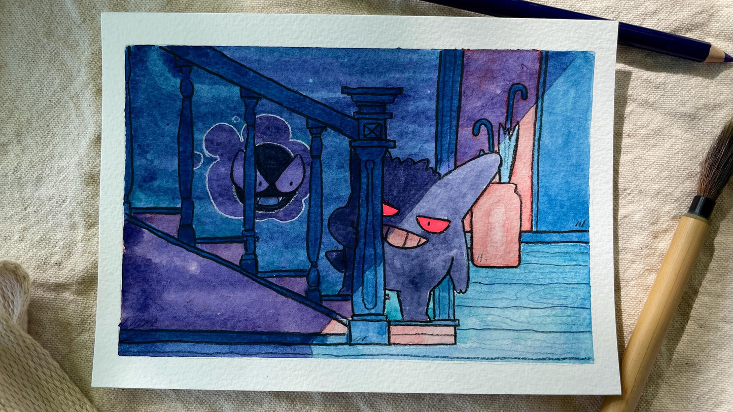 Gengar and Gastly - Original Watercolor