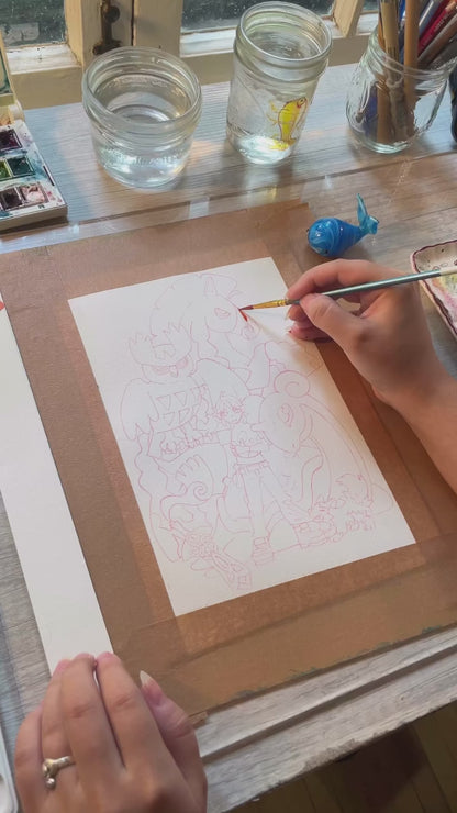 Link with a Pokemon Team - Original Watercolor